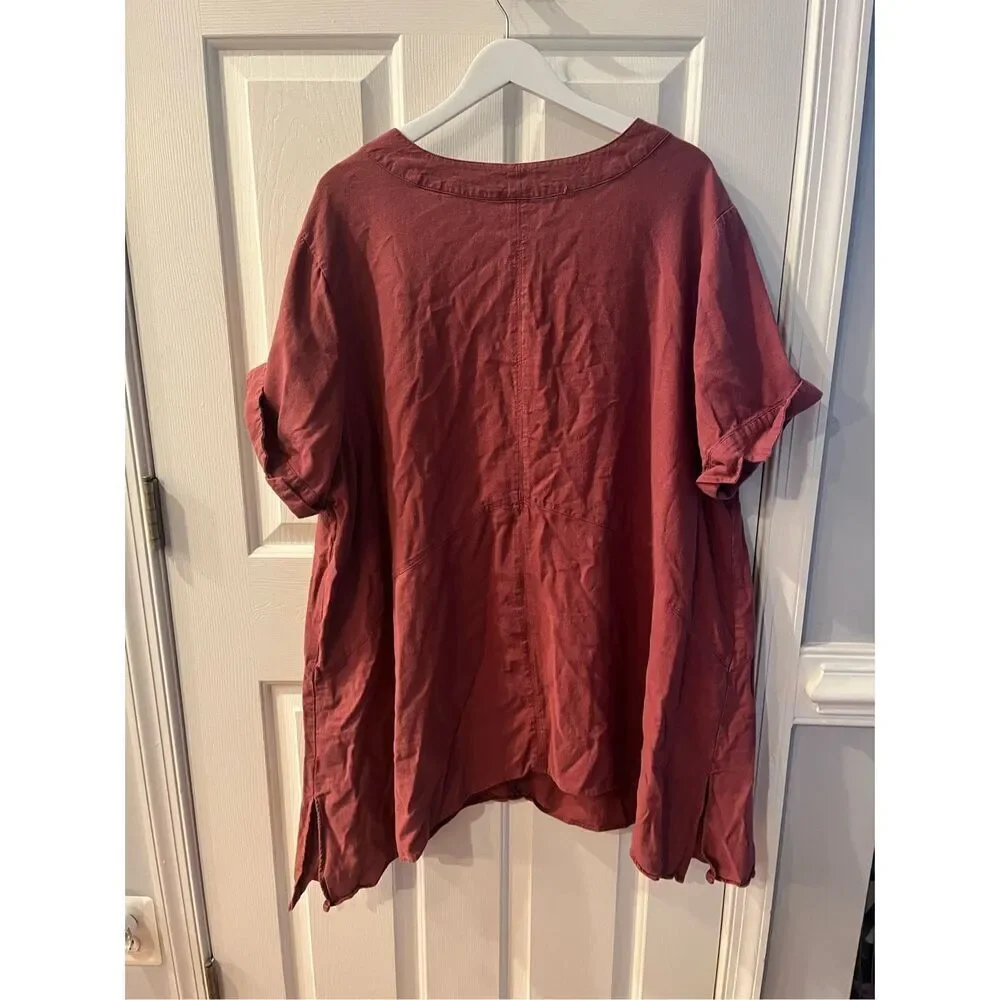 Ellos Burgundy Sunwashed Linen Blend Lagenlook Top sz 2X 26/28 - Picture 9 of 10